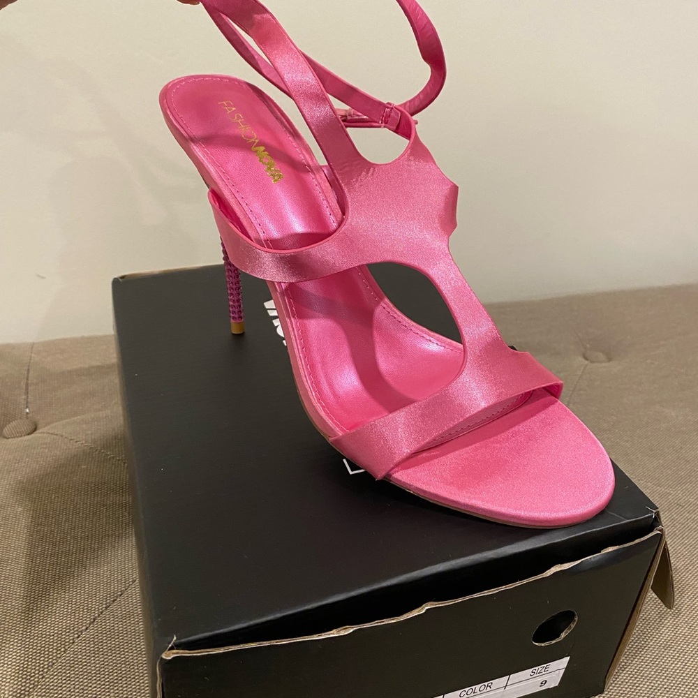 Fashion Nova - Pink High Studded Heeled Sandals